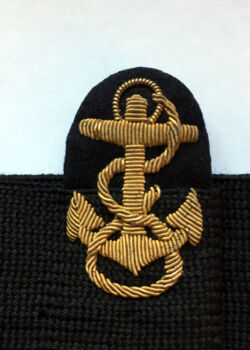 USMMA. C/M embroidered device for the combination cap (USNA-style). 1944.