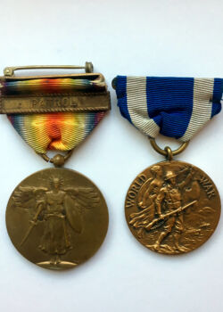 World War I Victory Medal with U.S. Navy Patrol clasp and New York State War Service Medal.