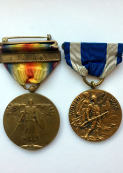 World War I Victory Medal with U.S. Navy Patrol clasp and New York State War Service Medal.